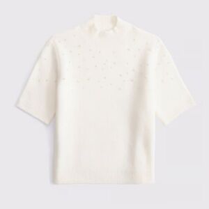 Abercrombie & Fitch Cream Pearl Lurex Mockneck Sweater Tee Large